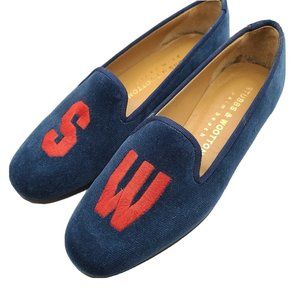 Stubbs & Wootton women navy Velvet Slipper Loafers Shoe SW  embroidered sz 6 new